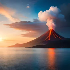 Fotobehang valcano eruption mountain in the middle of sea © Anns