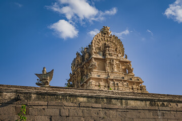 The Varadharaja Perumal Temple and Lord Atthi Varadar Perumal god statue inside the pond,...