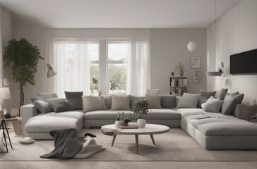 A modern living room with smart devices including