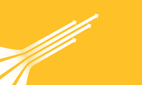 Business presentation with 4 arrows rising on yellow background template. Vector illustration.