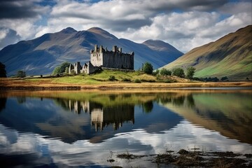 Fototapeta na wymiar Reflecting the Historic Kilchurn Castle in Loch Awe, Scottish Highlands