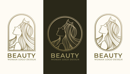 Woman Beauty Modern Gold Line Art Logo