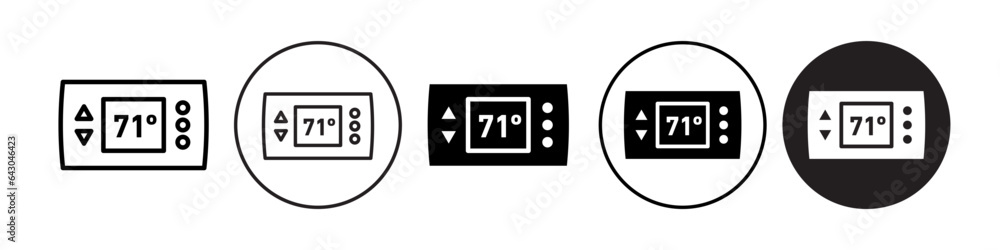 Poster thermostat icon. home climate control device with smart touch screen technology symbol. vector set o