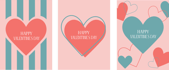 pink background with hearts Valentine's Day, a set of cards with hearts in a minimalist design