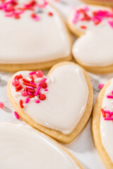 Heart-shaped sugar cookies with royal icing