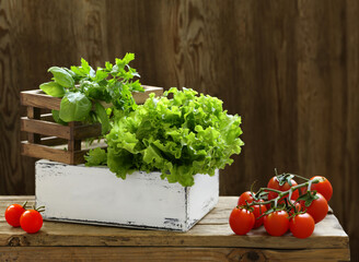still life organic fragrant herbs on a wooden table