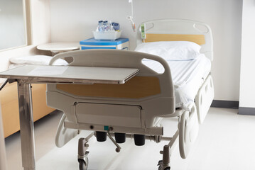 Empty beds for patients in hospital rooms