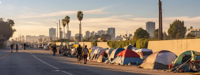 Türaufkleber Vereinigte Staaten Homeless tent camp on a city street