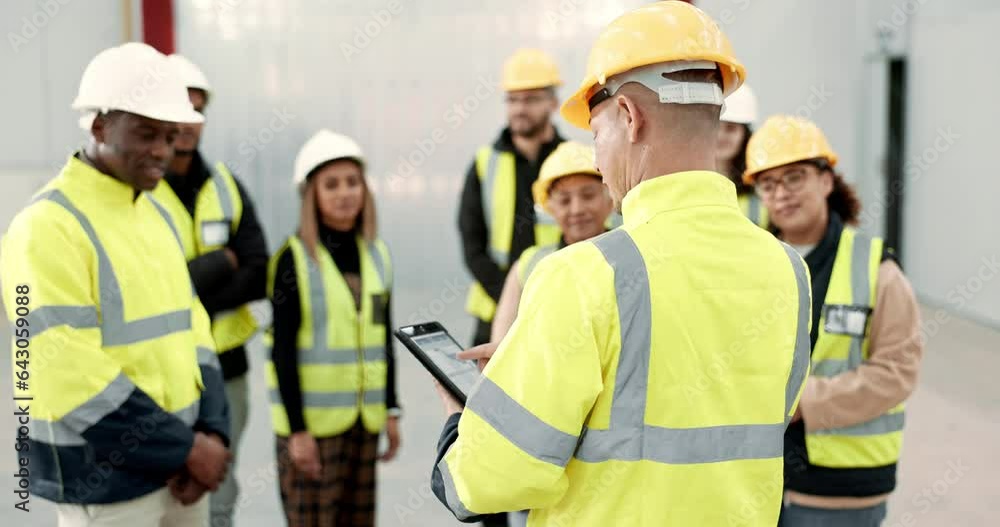 Aufkleber manager, meeting and architect talking to team planning construction strategy information together f