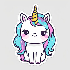 Cute Kawaii Little Unicorn Sticker with solid background