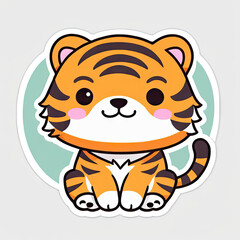 Cute Kawaii Tiger Sticker with solid background