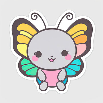 Cute Kawaii Butterfly Sticker with solid background