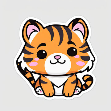 Cute Kawaii Little Tiger Sticker with solid background