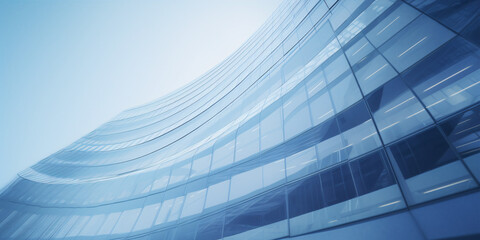 Fototapeta na wymiar Futuristic design in 3D: Curved glass windows on a towering office building.