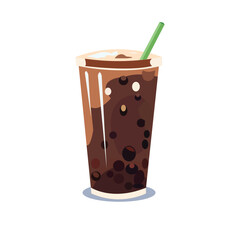 Chocolate boba tea vector illustration, brown milk tea, coffee boba drink