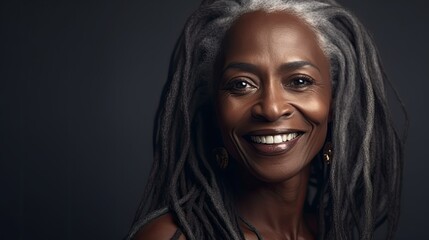Portrait of a beautiful african american woman on dark background  with copy space