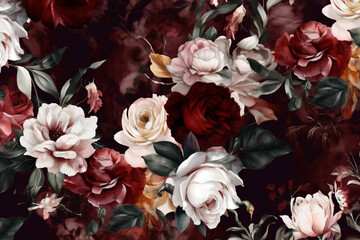 bouquet flower wallpaper peony burgundy nature background vintage decoration dark plant. Generative AI.