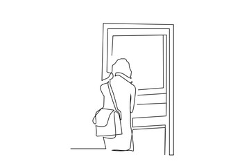 woman lock door and leaves house. Female opens the door and goes on vacation. woman backpack stands with her back turned