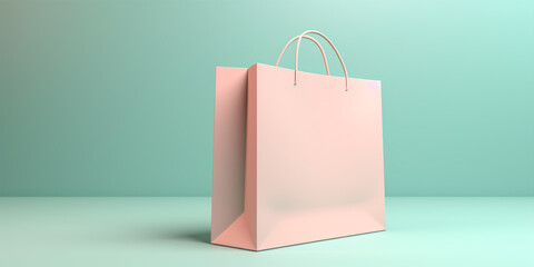 A 3D rendering of a paper shopping bag against a soft pastel backdrop with ample copy space.