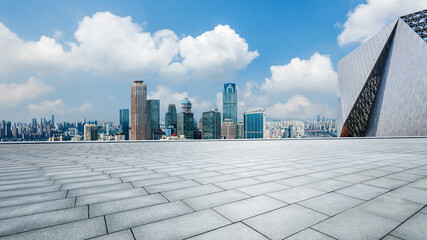 City square and skyline with modern buildings in Chongqing, Sichuan Province, China. High Angle...