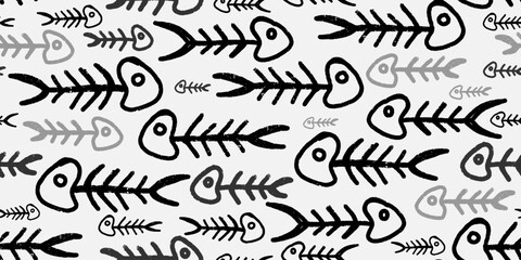Fototapeta na wymiar Stylized fish skeletons. Texture illustration. Vector seamless pattern