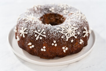 Fototapeta na wymiar Gingerbread bundt cake with caramel filling