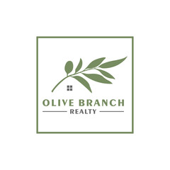 Garden Olive Leaf Plant with House logo design inspiration