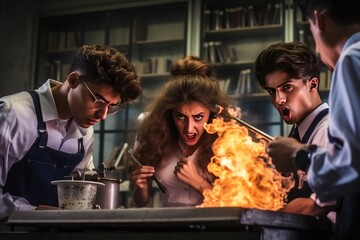 students doing dangerous experiment