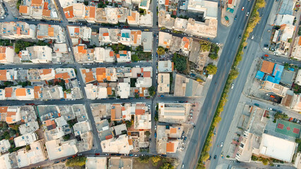 Athens, Greece. Panorama of the capital during sunset. Roofs of houses, Aerial View