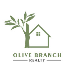 Garden Olive Leaf Plant with House Home Real Estate Residential Mortgage Apartment Building Logo Design