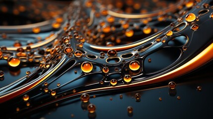 ABSTRACT MAGIC DARKER BACKGROUND. OIL BUBBLES ON DARK BACKGROUND, FIZZING GOLD DROPS