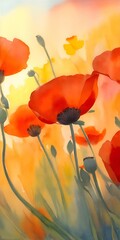 Obraz premium Beautiful poppies flowers paint. AI generated illustration