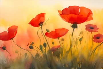 Beautiful poppies flowers paint. AI generated illustration