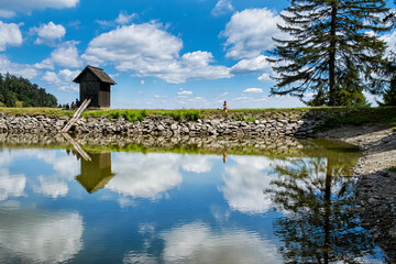 Water reservoir Ottergrund in Stiavnica Mountains, Slovakia, seasonal natural scene - 643082216