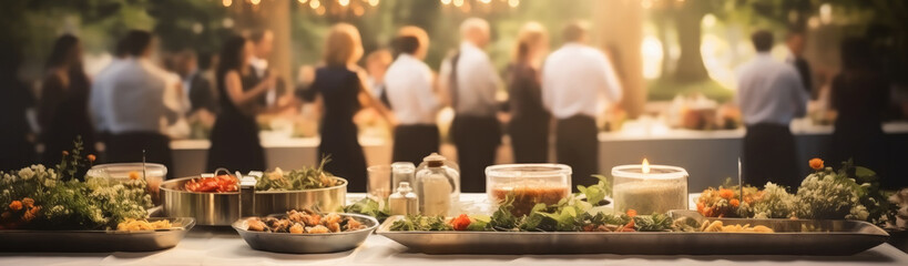 Catering buffet food in wedding with meat colorful fruits and vegetables in a luxury hotel.
