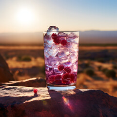 A cold, refreshing drink is presented in a beautiful and elegant glass generating by AI