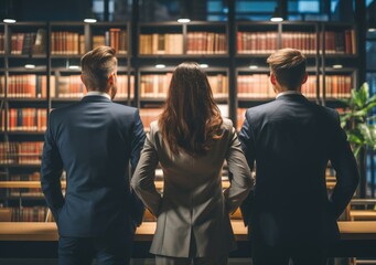 Obraz premium creative business people in modern office turn back. Successful team at work. Group of young business people working. AI Generative.