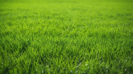 Obraz premium Wide background image of green carpet of neatly trimmed grass. Beautiful grass texture on bright green mowed lawn, field, grassplot in nature.