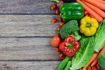 Healthy food background, healthy vegetarian food in paper bags, fruits and vegetables, banner copy space, supermarket shopping, food and clean vegetarian diet concept, organic fruits and vegetables co