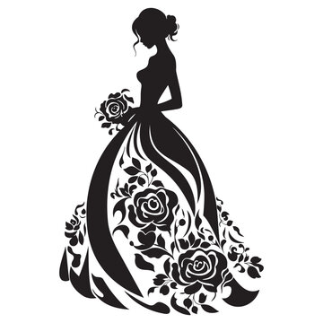 recommend clip art: Bride in a wedding dress holding flowers