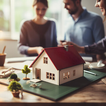 Married Couple With A Realtor Signing A Contract To Buy A Home. A Concept Of Real Estate And First Time Home Buyers. Generative Ai. 