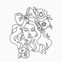 Surreal Faces Continuous line, drawing of set faces and hairstyles, fashion concept, woman's beauty, minimalist, vector illustration, pretty sexy. Love yourself and take care of yourself.