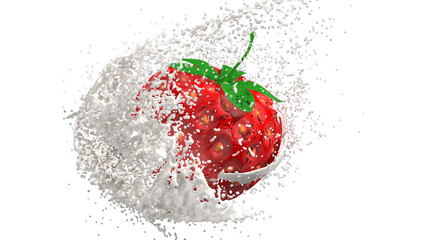 Fresh red strawberry with milk drop on transparent back Super slow motion 1000 FPS