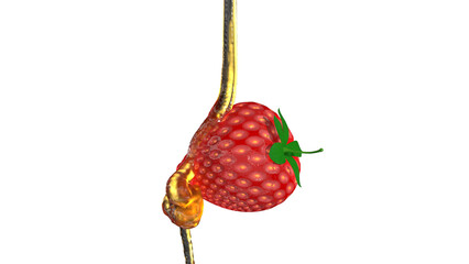 Honey Jam drips onto the strawberry on transparent back