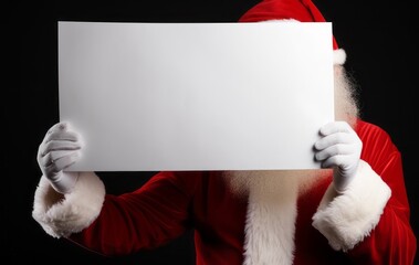 Santa Claus holds in his hands a large white sheet of paper
