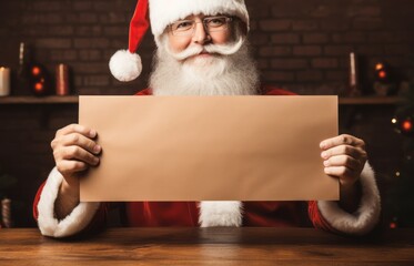 Santa Claus holds in his hands a large sheet of paper