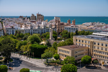 Fototapeta premium Birds eye view of beautiful streets and architecture in the Old Town of Cadiz.