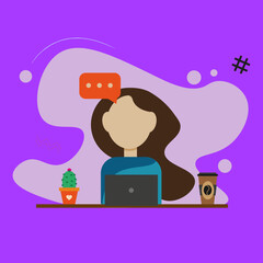 a girl sitting at her desk with a computer drinking coffee