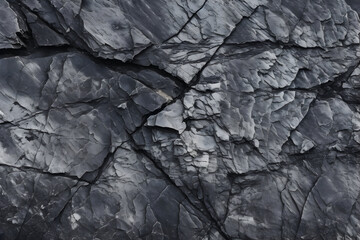 Close-Up of Black and White Rock Texture - Dark Gray Granite Background with Rough Cracked Mountain Surface