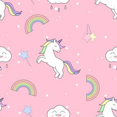 Cute cartoon unicorn, decorative element on pastel background. style for kids Baby Fabric Designs, Wallpaper, Gift Wrapping Paper